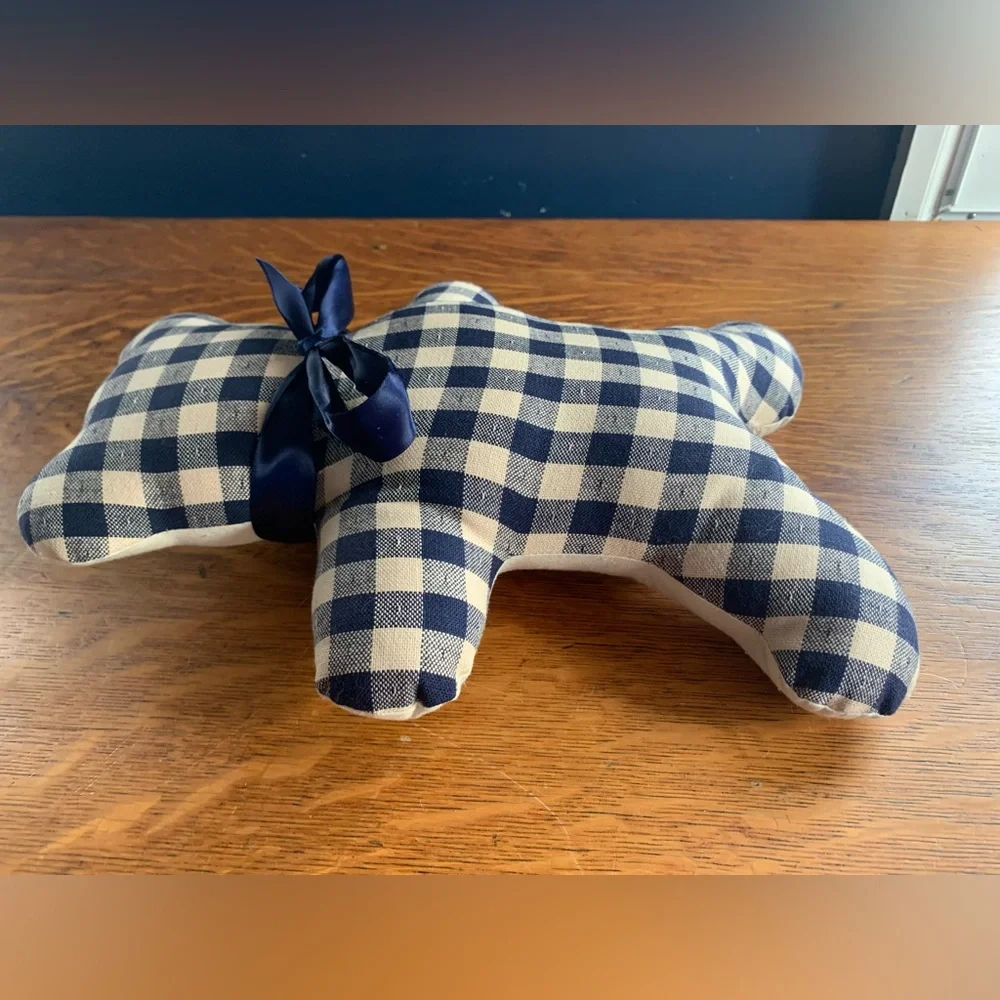 Blue Gingham Bear Pillow Country Primitive 12” Muslin Cottage